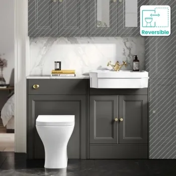 Monaco Graphite Grey Combination Vanity Traditional Basin with Marble Top & Atlanta Toilet 1200mm - Brushed Brass Accents