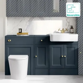 Monaco Inky Blue Combination Vanity Basin and Boston Toilet 1500mm - Brushed Brass Accents