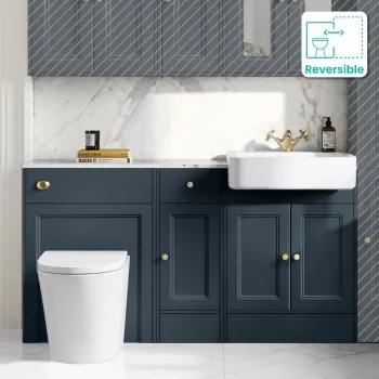 Monaco Inky Blue Combination Vanity Basin with Marble Top and Boston Toilet 1500mm - Brushed Brass Accents