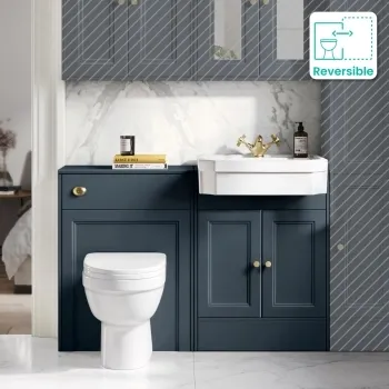 Monaco Inky Blue Combination Vanity Traditional Basin and Seattle Toilet 1200mm - Brushed Brass Accents