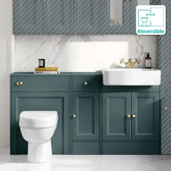 Monaco Midnight Green Combination Vanity Basin and Seattle Toilet 1500mm - Brushed Brass Accents