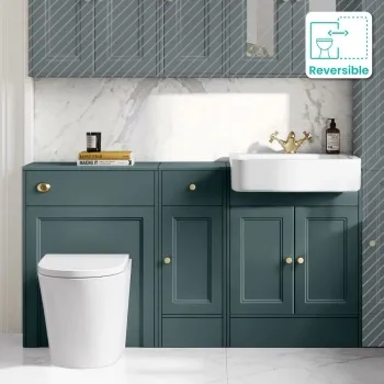 Monaco Midnight Green Combination Vanity Basin and Boston Toilet 1500mm - Brushed Brass Accents