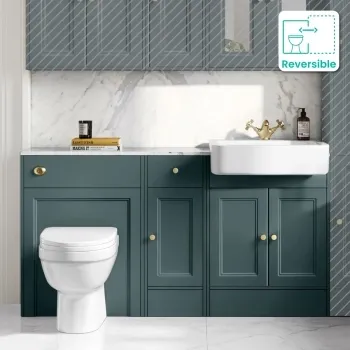 Monaco Midnight Green Combination Vanity Basin with Marble Top and Seattle Toilet 1500mm - Brushed Brass Accents