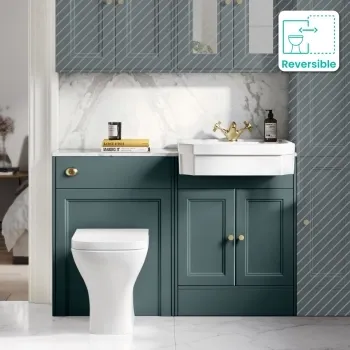Monaco Midnight Green Combination Vanity Traditional Basin with Marble Top & Atlanta Toilet 1200mm - Brushed Brass Accents