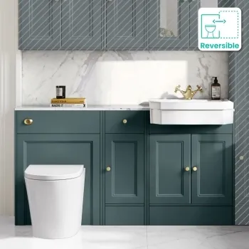 Monaco Midnight Green Combination Vanity Traditional Basin with Marble Top and Boston Toilet 1500mm - Brushed Brass Accents