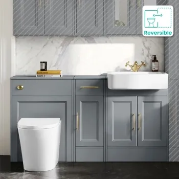 Monaco Dove Grey Combination Vanity Basin and Boston Toilet 1500mm - Brass Knurled Handles