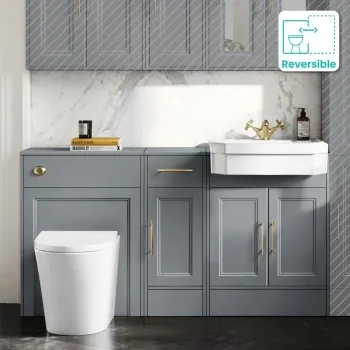 Monaco Dove Grey Combination Vanity Traditional Basin and Boston Toilet 1500mm - Brass Knurled Handles