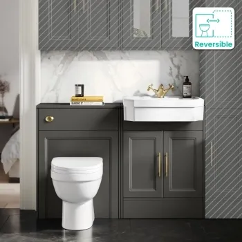 Monaco Graphite Grey Combination Vanity Traditional Basin and Seattle Toilet 1200mm - Brass Knurled Handles
