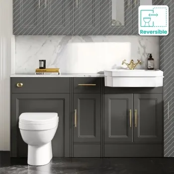 Monaco Graphite Grey Combination Vanity Traditional Basin with Marble Top and Seattle Toilet 1500mm - Brass Knurled Handles