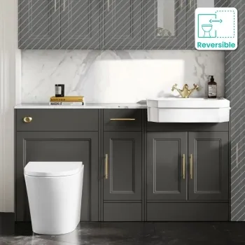 Monaco Graphite Grey Combination Vanity Traditional Basin with Marble Top and Boston Toilet 1500mm - Brass Knurled Handles