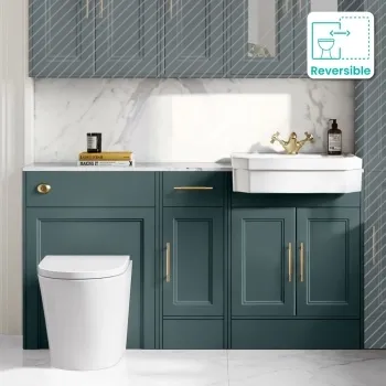 Monaco Midnight Green Combination Vanity Traditional Basin with Marble Top and Boston Toilet 1500mm - Brass Knurled Handles