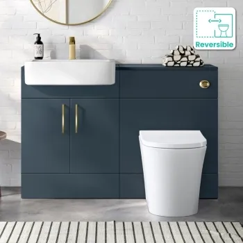 Harper Navy Blue Combination Vanity Basin and Tucson Toilet 1200mm - Brushed Brass Accents