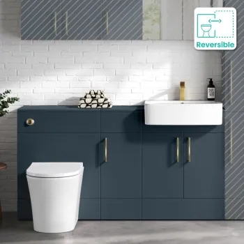 Harper Navy Blue Combination Vanity Basin and Tucson Toilet 1500mm - Brushed Brass Accents
