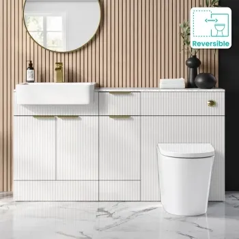 Sicily Fluted Coastal White Combination Vanity Basin with Marble Top & Boston Toilet 1500mm - Brushed Brass Accents