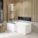 L Shaped 1700 Shower Bath & 6mm Matt Black Easy Clean Screen with Rail - Left Handed