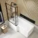 L Shaped 1700 Shower Bath with Front Panel & 6mm Easy Clean Matt Black Grid Bath Screen - Left Handed