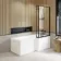 L Shaped 1700 Shower Bath with Front Panel & 6mm Easy Clean Matt Black Framed Bath Screen - Right Handed
