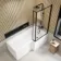 L Shaped 1700 Shower Bath with Front Panel & 6mm Easy Clean Matt Black Framed Bath Screen - Right Handed