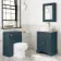Lucia Inky Blue Vanity with Marble Top & Curved Counter Top Basin 640mm - Brushed Brass Accents
