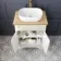 Lucia Chalk White Vanity with Oak Effect Top & Curved Counter Top Basin 640mm - Brass Knurled Handles