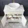 Lucia Chalk White Vanity with Marble Top & Oval Counter Top Basin 840mm - Brass Knurled Handles