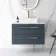 Elba Inky Blue Wall Hung Drawer Vanity with Marble Top & Cody Basin 800mm - Brushed Brass Accents