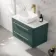 Omaha Mystic Green Wall Hung Drawer Vanity with Marble Top & Curved Counter Top Basin 800mm - Brushed Brass Accents