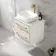 Omaha Linen White Wall Hung Drawer Vanity with Marble Top & Curved Counter Top Basin 600mm - Brushed Brass Accents