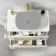 Omaha Linen White Wall Hung Drawer Vanity with Marble Top 800mm (Excludes Counter Top Basin) - Brushed Brass Accents