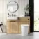 Sicily Fluted Country Oak Combination Vanity Basin and Utah Comfort Height Toilet 1200mm - Black Accents - Left Handed