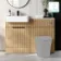 Sicily Fluted Country Oak Basin Vanity with Marble Top & Back To Wall Unit 1200mm (Excludes Toilet) - Black Accents