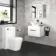 Avon Gloss White Wall Hung Drawer Vanity with Marble Top & Oval Counter Top Basin 600mm - Black Accents