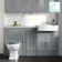 Monaco Dove Grey Combination Vanity Basin with Marble Top and Hudson Toilet with Wooden Seat 1500mm - Brushed Brass Accents