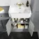 Monaco Dove Grey Combination Vanity Traditional Basin and Hudson Toilet with Wooden Seat 1500mm - Brushed Brass Accents