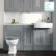 Monaco Dove Grey Combination Vanity Basin with Marble Top and Hudson Toilet with Wooden Seat 1500mm - Brass Knurled Handles