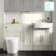 Monaco Chalk White Combination Vanity Basin with Marble Top and Boston Toilet 1500mm - Brass Knurled Handles
