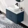 Crete Fluted Navy Blue Wall Hung Drawer Vanity with Marble Top & Curved Basin 800mm