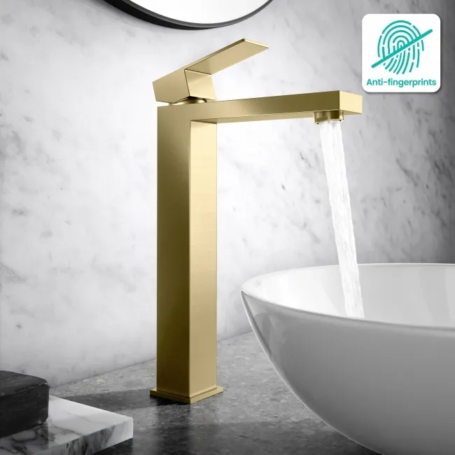 Dart Brushed Brass High Rise Basin Mixer Tap