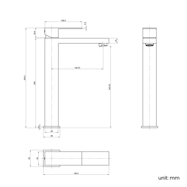 Dart Brushed Brass High Rise Basin Mixer Tap