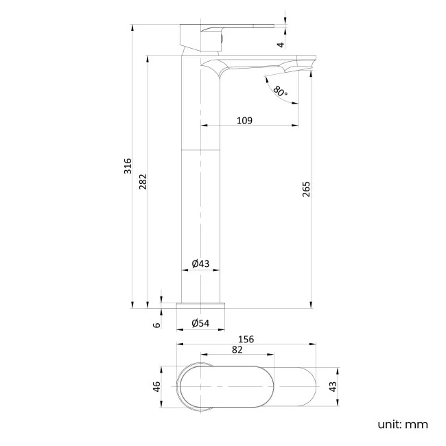 Avill Matt Black High Rise Basin Mixer Tap