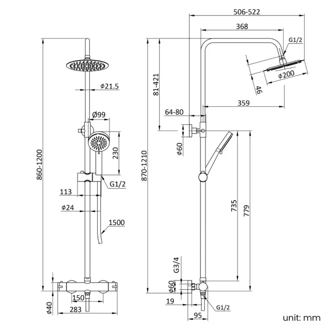 Matt Black Round Thermostatic Shower