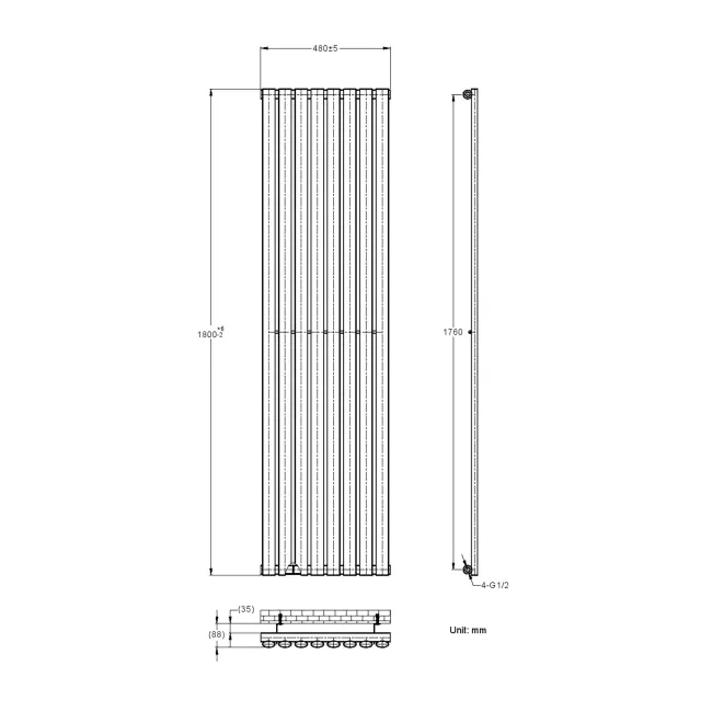 Marbella White Single Oval Panel Radiator 1800x480mm