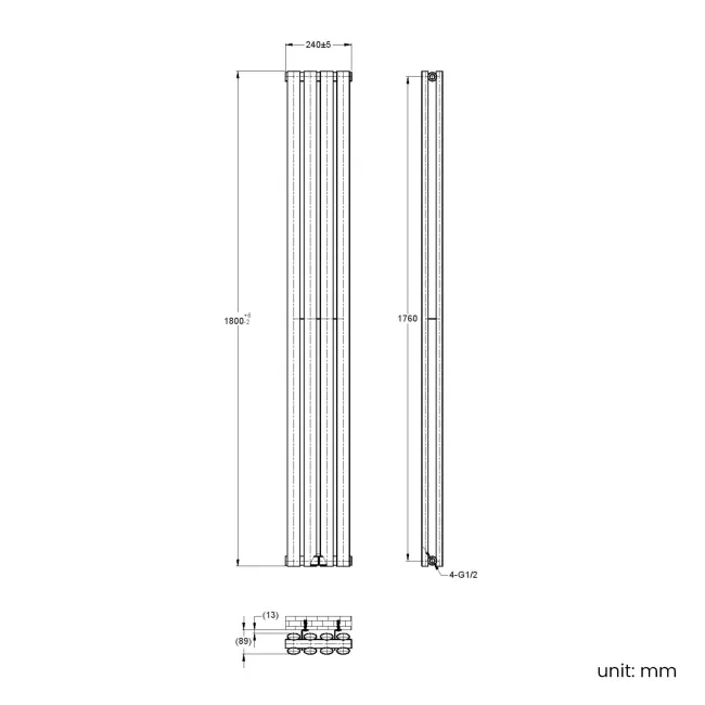 Marbella White Double Oval Panel Radiator 1800x240mm