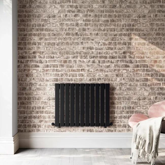 Faro Matt Black Single Flat Panel Horizontal Radiator 600x770mm
