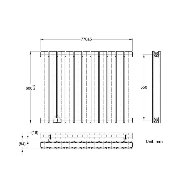 Faro Matt Black Double Flat Panel Horizontal Radiator 600x770mm
