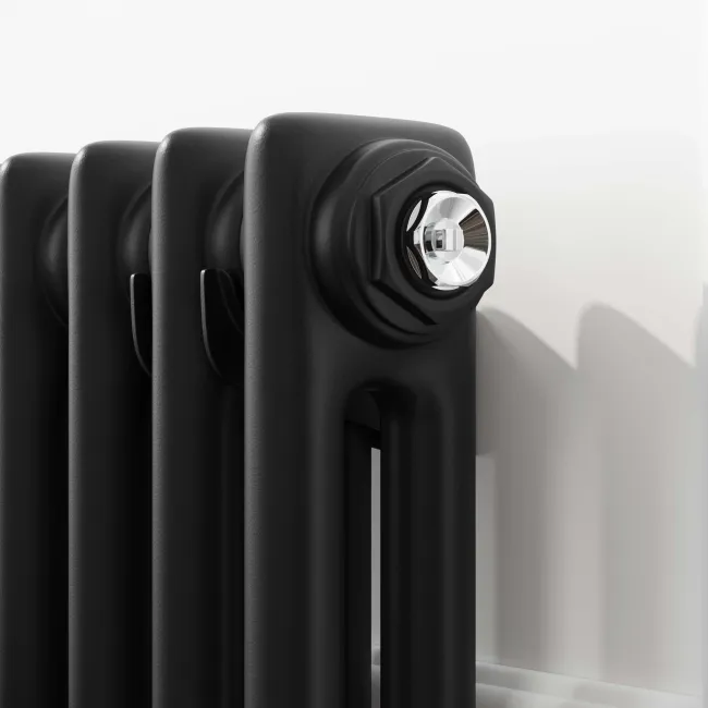 Athens Matt Black Double Column Horizontal Traditional Radiator 600x425mm