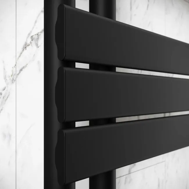 Seville Matt Black Designer Flat Panel Heated Towel Rail 1600x450mm