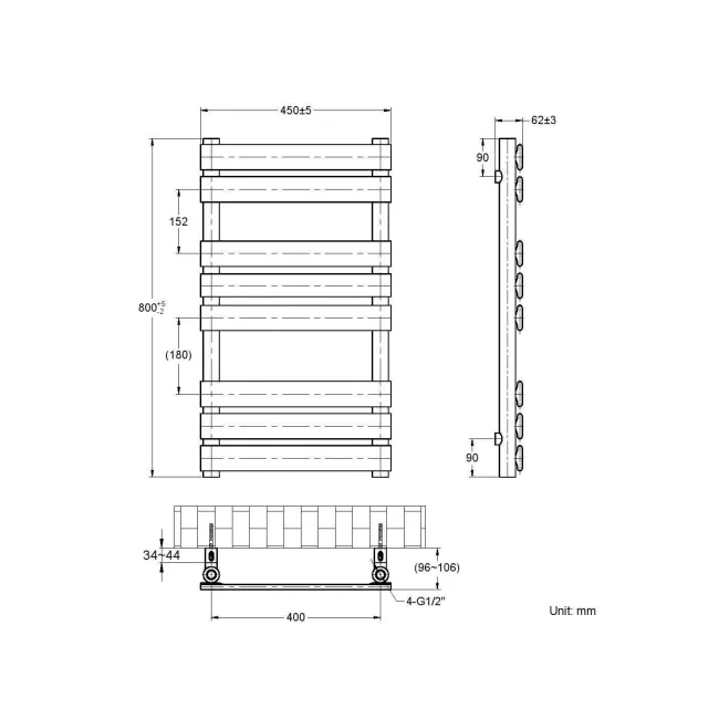 Santorini Anthracite Flat Panel Heated Towel Rail 800x450mm