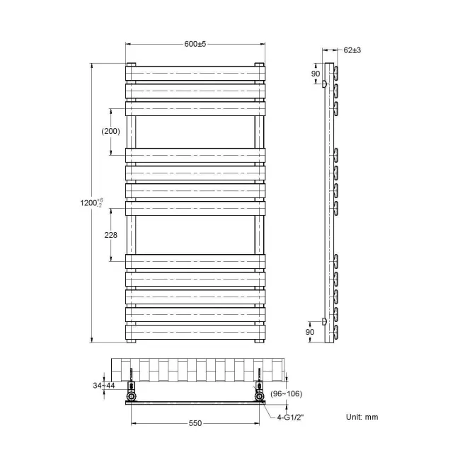 Santorini Anthracite Flat Panel Heated Towel Rail 1200x600mm