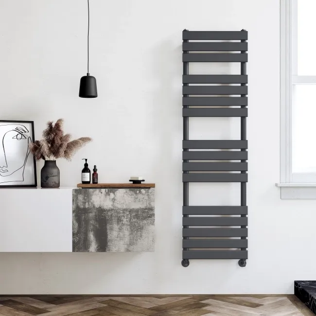 Santorini Anthracite Flat Panel Heated Towel Rail 1600x450mm